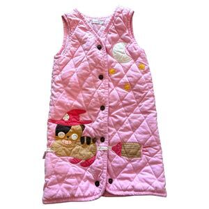 Girls Pink Quilted Vest Size Large Cat Witch Applique Long Button Front Japan St